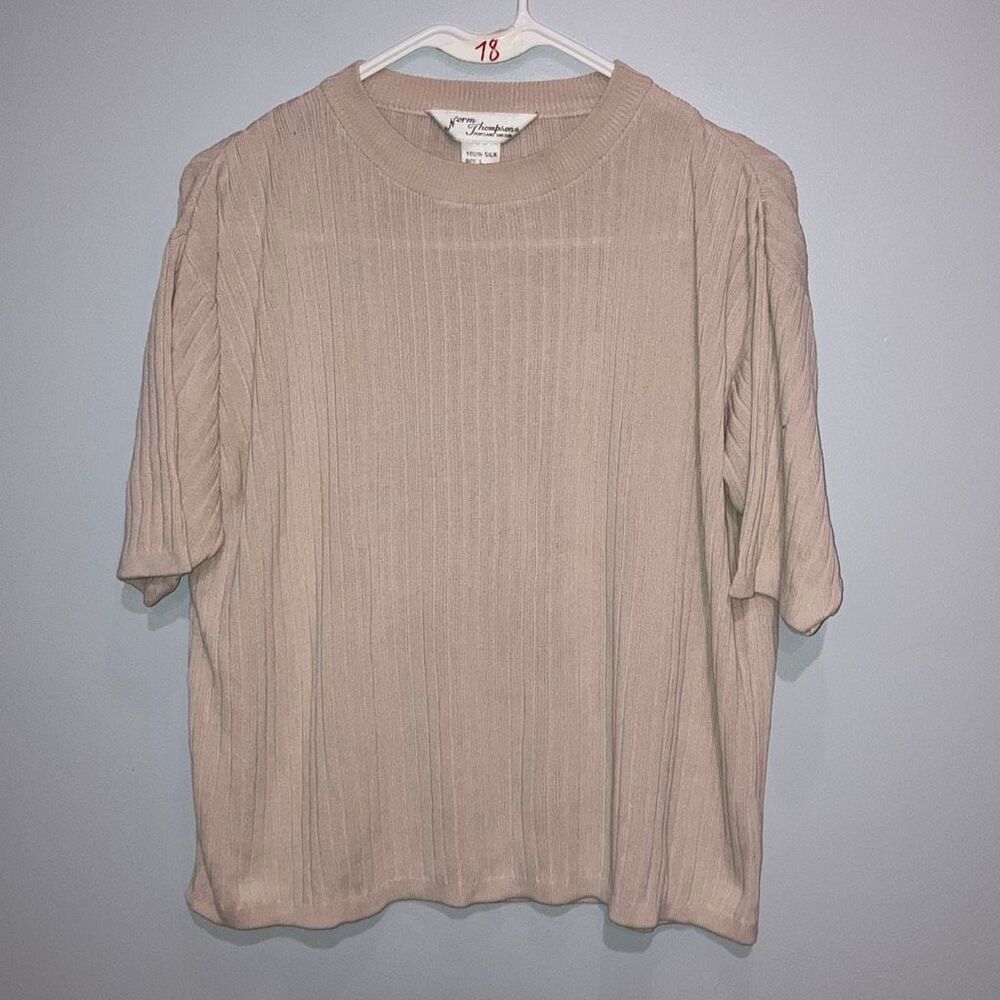 Norm Thompson 100% Silk Large Cream Lightweight Short Sleeve Top #785